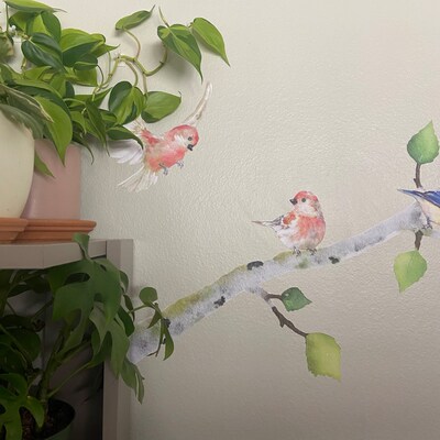 Pink Birds Wall Decals, Fabric Decal, Nursery, Watercolor Birds ...