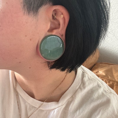 Pair Of Concave Turquoise Stone Double Flare Plugs - Organic Gauges (10mm) By Lobal Domination