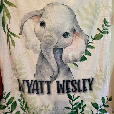 Custom Baby Blanket Personalized Safari Baby Blanket,Green Jungle Animal... Safari Fleece Blanket