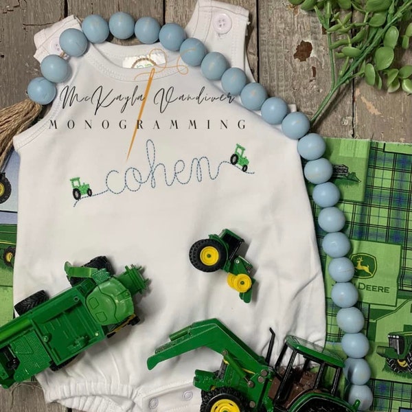 John Vintage Stitch, Bean Stitch Font With Tractor Swashes Machine ...