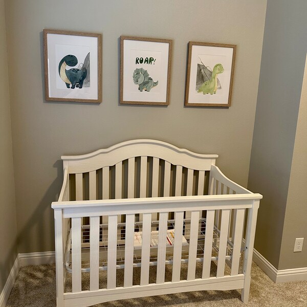 Dinosaur Set of 3 Nursery Art Prints, Boy Nursery Wall Art Blue Green ...