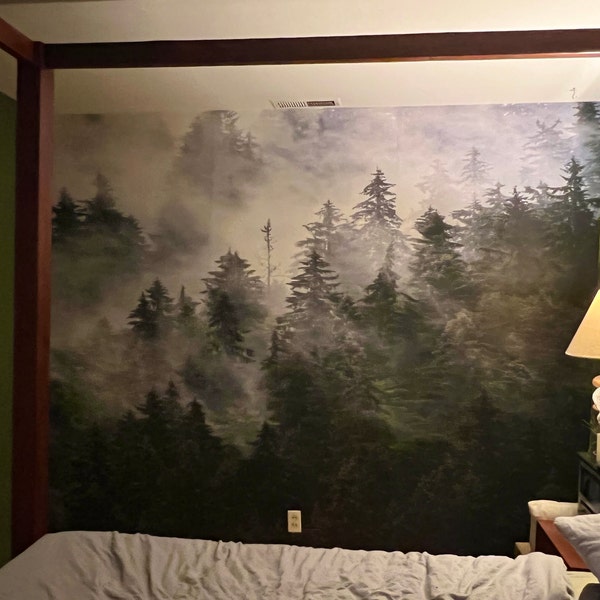 Misty Forest Wallpaper: Peel and Stick Foggy Wall Mural - Etsy
