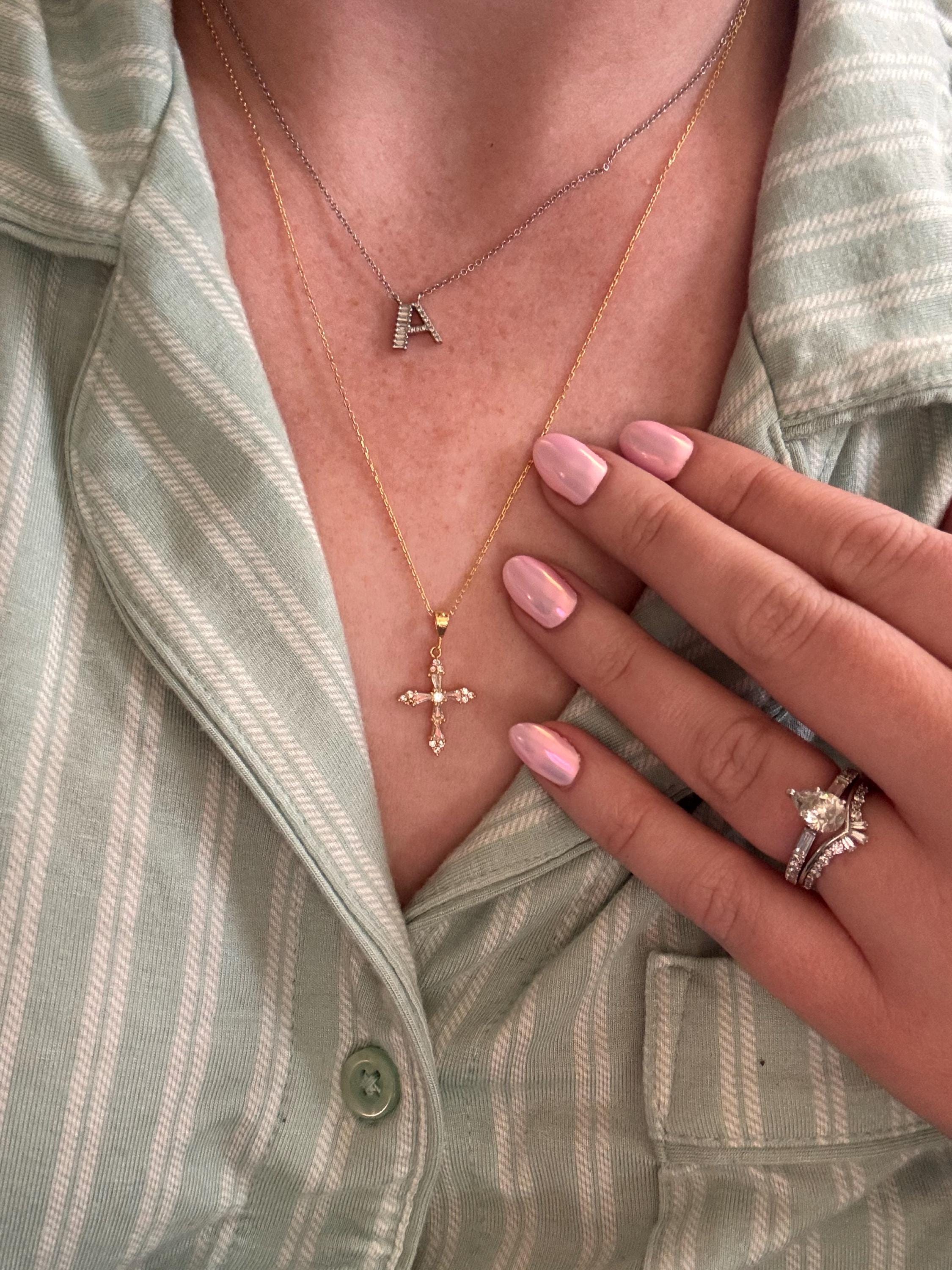 Minimalistische Diamant-Kreuz-Halskette, Pave-Kreuz-Halskette, Taufgeschenk, Kreuzschmuck, Kommunion-Kreuz-Halsketten, religiöse Schutzkette