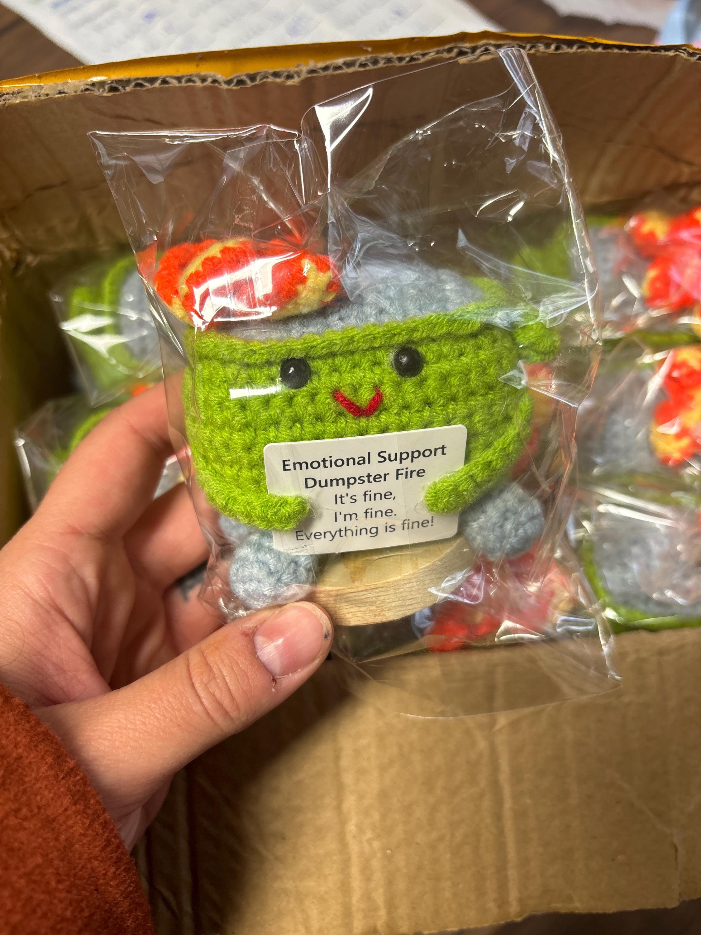 Crochet Trash Can,Burning Trash Can,Thank you for Supporting Me,Emotional Support Dumpster Fire,I&#39;m fine,InterestingGift,Back to school gift