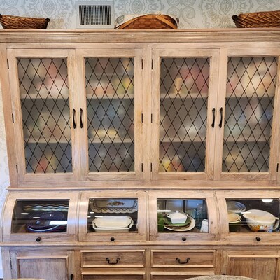 Modern Farmhouse Large White Kitchen Pantry Cupboard Solid Wood 2 Piece