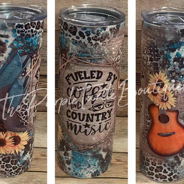 20 Oz Skinny Tumbler Sublimation Design Guitar Country Music Digital ...
