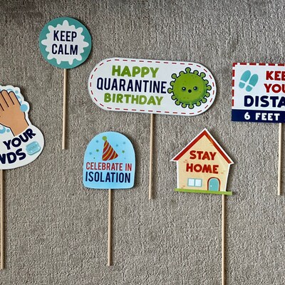 Quarantine Birthday Centerpiece, Cake Topper, Keep Calm, Wash Hands, Stay Home Isolation Party ...