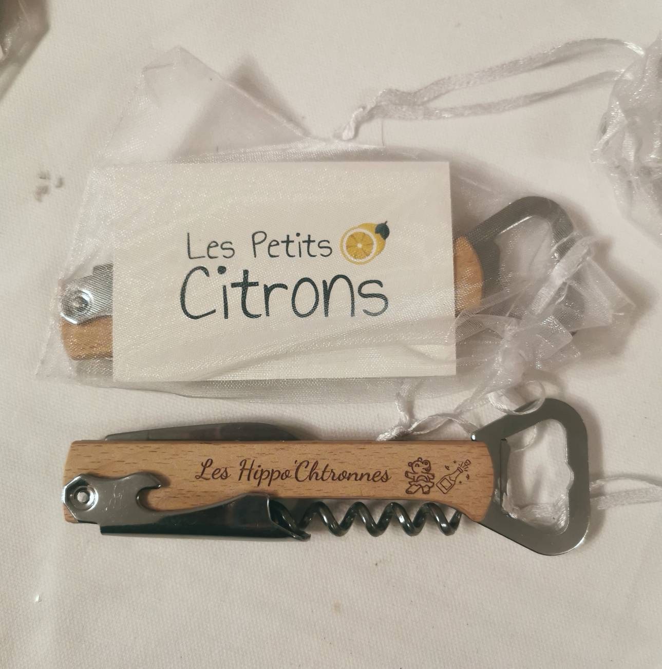 Personalized lemonade maker / Bottle opener knife Corkscrew / Father&#39;s Day gift godfather godmother / Witnesses Birthday Christmas Wedding