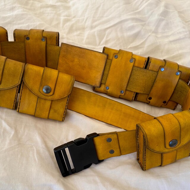 Slim Utility Belt Set With Leather Belt and Pouches in a Yellow