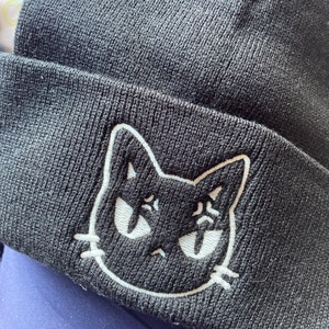Glow in the Dark Angry Cat Beanie, Embroidered Black Cat Unisex Adult ...