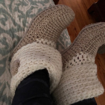 Crochet Slipper Boots With Eco Leather Soles, Women Slippers, Ankle ...