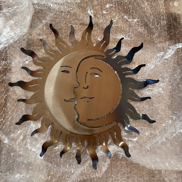 Escultura Colgante De Metal Sol Y Luna – Decoración De Pared Para Interior Y Exterior | Hierro
