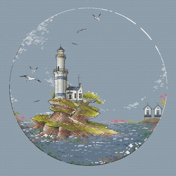 Lighthouse on the Rock Cross Stitch Pattern Sea View With Lighthouse ...