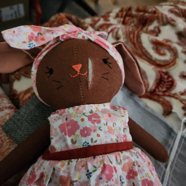 BROWN BUNNY DOLL, Handmade Fabric Doll, Sleeping Bunny Linen Doll With ...