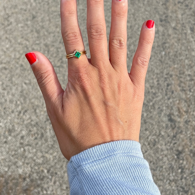 Priness Engagement Ring With Lace Band, Princess Emerald Ring With