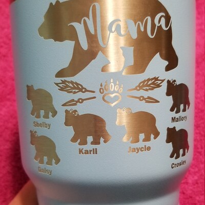 Mama Bear Personalized With Kids Names Engraved Tumbler, Stainless Cup, Mothers Day Gift, Cute ...