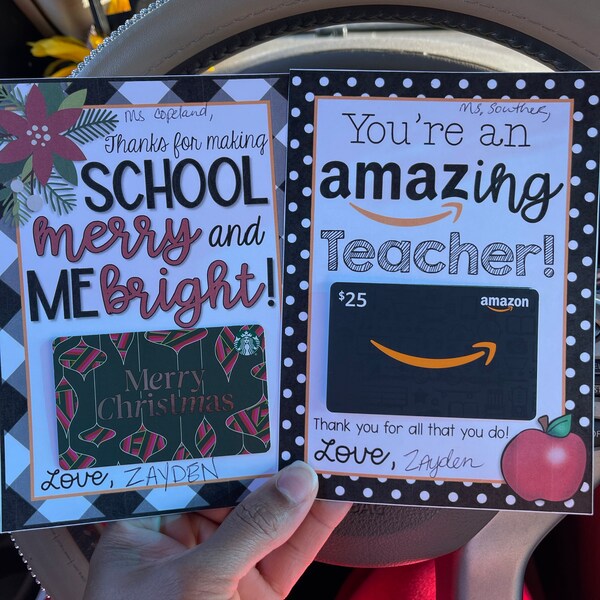 Christmas Teacher Gift - Gift Card Tag for Teacher Christmas Gift - Gift Card Holder - Gift Card ...