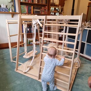 Gimnasio Montessori De Madera Para Bebés - Con Tobogán, Columpio, Escalera Y Rocódromo - Parque De Actividades Interior