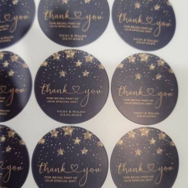 Starry Night Thank You Stickers, Personalized Favor Labels, Wedding ...