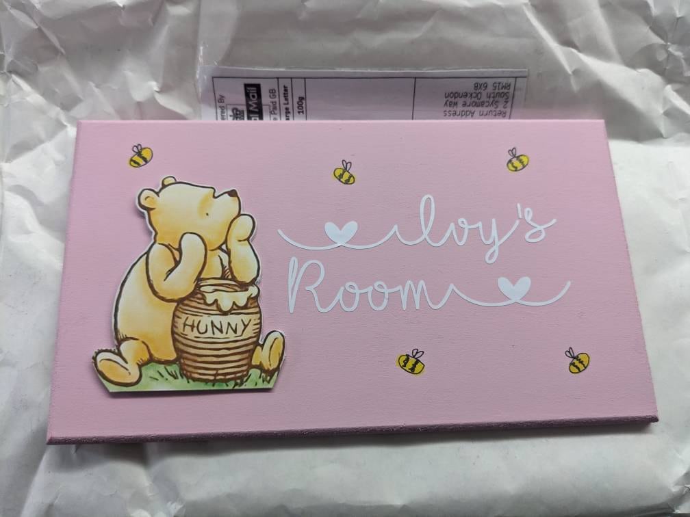 Personalised Name Plaque, Winnie the Pooh Door Sign. Babies Room Plaque, nursery decor, New Baby Gift