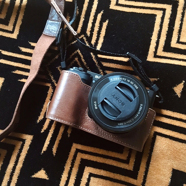 Sony ZV-E10 Fine Leather Camera Half Case & Strap - Black / Brown