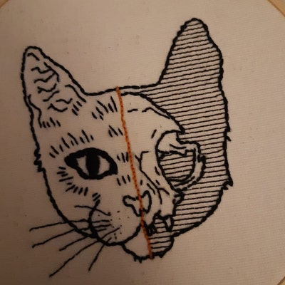 Digital PDF Pattern PDF Pattern Half Cat Skull Hand Embroidery Pattern ...