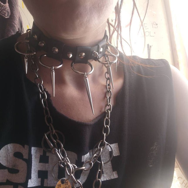 Gothic Black Leather Choker vicious Spiked, Punk Rock Leather