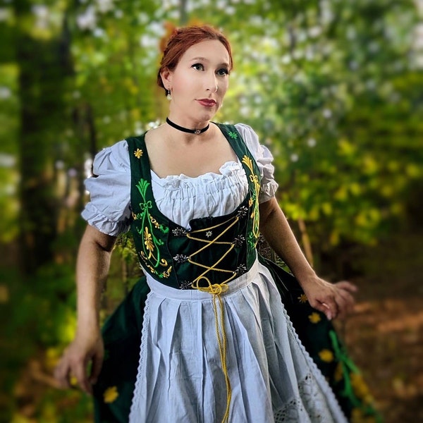 Elegant Long Red Dirndl Set Genuine German Elegance With White Floral elegant-long-red-dirndl-set-genuine-german-elegance-with-white-floral