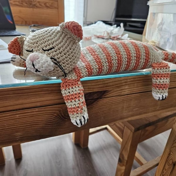 Stiped Cat Pattern Crochet Cat Pattern – Sleepy Striped Amigurumi Kitty, Easy PDF Tutorial ...