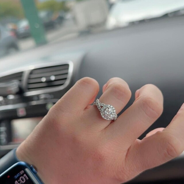 Round Cut Engagement Ring Set 14k/18k White Gold, Round Cut