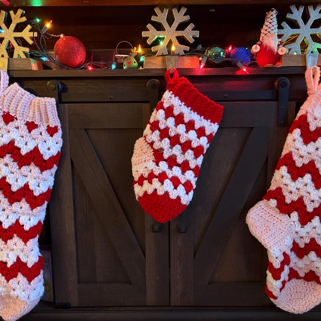 A customer's finished Granny All the Way Stocking Collection Crochet Pattern