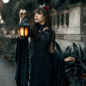 Domina Noctis  Gothic Cathedral Black Gown  Handcrafted Neoprene & Lace  Dress  Dark Ritual Bridal or Evening Gown - Etsy