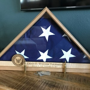 TWO BADGES Personalized Memorial Flag Display Case for a 5' X 9.5 ...