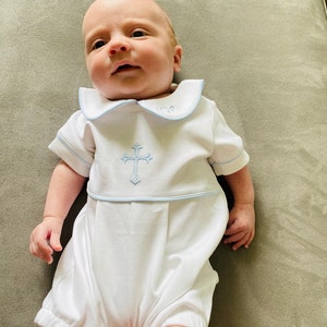 Aaron Baptism White W Blue Trim Outfit-baby Boy Christening - Etsy