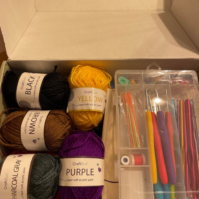51 Piece Crochet Kit with Yarn Set Premium Bundle Includes 9 Crochet Hooks,  12 Acrylic Crochet Yarn Balls, 6 Needles, Book, Bags and more Beginner and