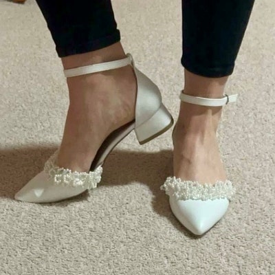 dusty blue block heel wedding shoes