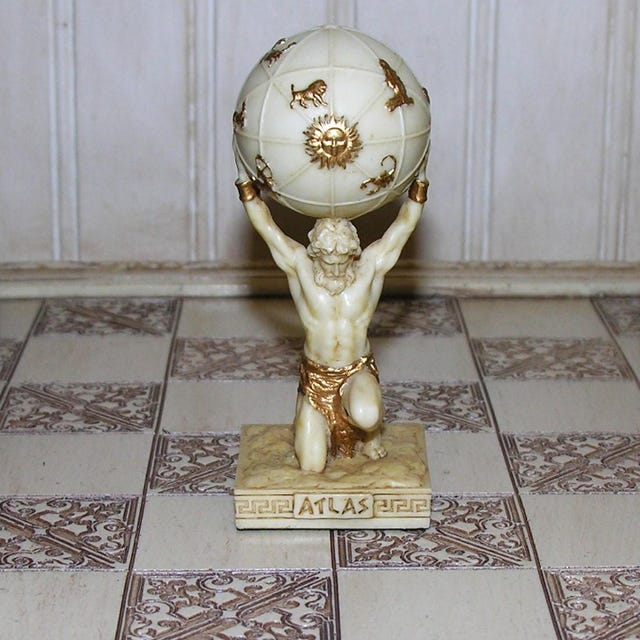 Vintage Atlas Mini Statue - Small Hand-painted Ancient Greek Titan