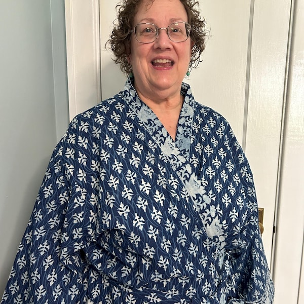 Indigo Robe Indigo Cotton Kimono Robes for Women Indian Dressing Gown Unisex ...