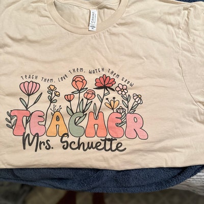 Women's Teacher Life T-Shirt - Wildflower Graphic, V-Neck Short Sleeve Tee, Appreciation Gift For Teachers