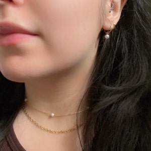SWEETV Pearl Earrings For Women, 14K Gold Plated Small Pearl Hoop Earrings, Open Huggie Hoop Earrings Jewelry Gift For Women