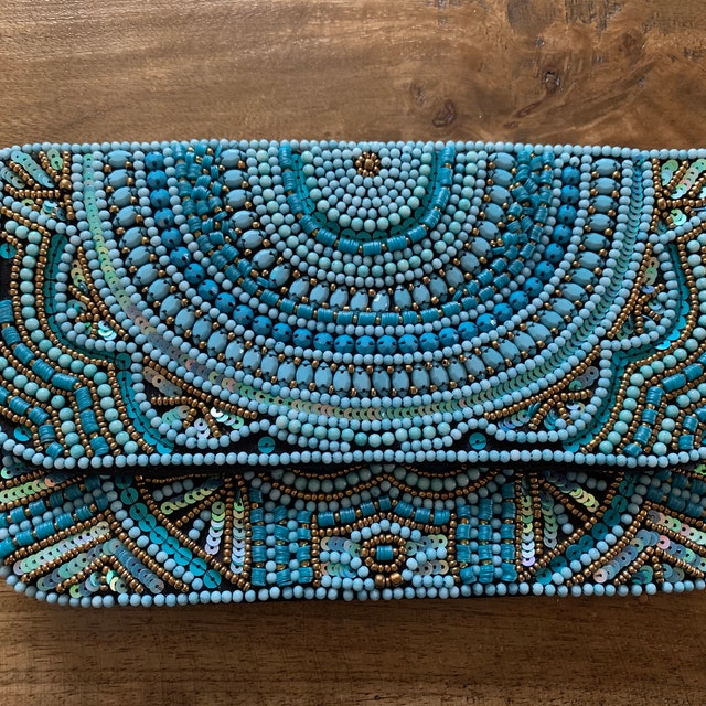 Master Piece Crafts Turquoise Handmade Beaded Clutch, Evening Clutch Bag, Formal Event Clutch Purse, Clutches and Evening Bags, Gift for her