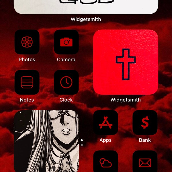 Red and Black App Icons Phone Theme | Minimalist Black App Cover With ...