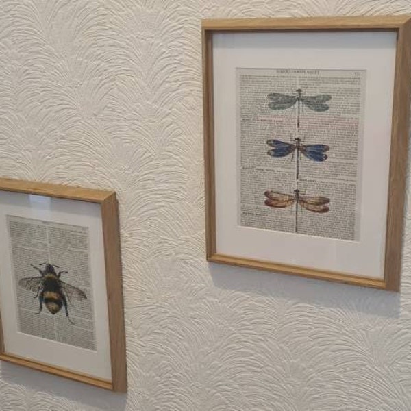 ART PRINT on Old Antique Book Page - 3 Dragonflies, Vintage Upcycled ...