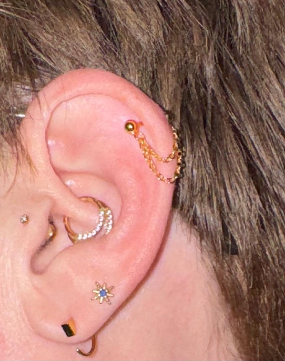 Double Chain Helix Earring With Screw Ball End, Unisex, Gold, Silver SHEMISLI SS1332 (Type A Ball End)