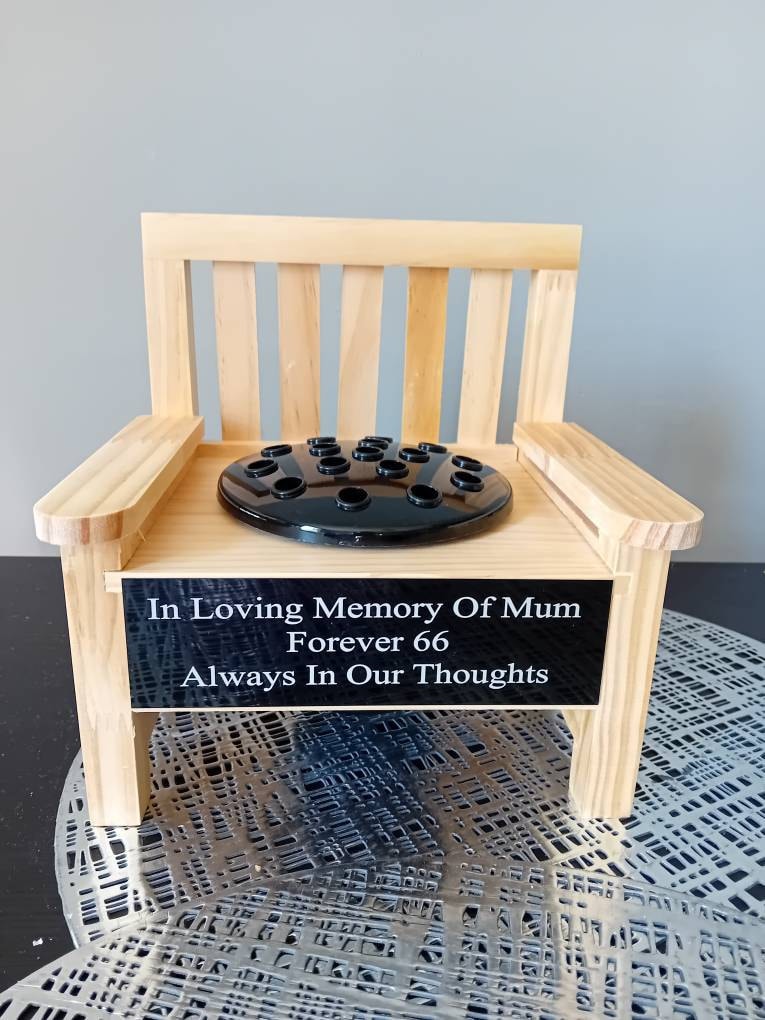 Personalised Engraved Wooden Memorial Bench With Integrated Flower Pot Perfect For Garden Grave Marker