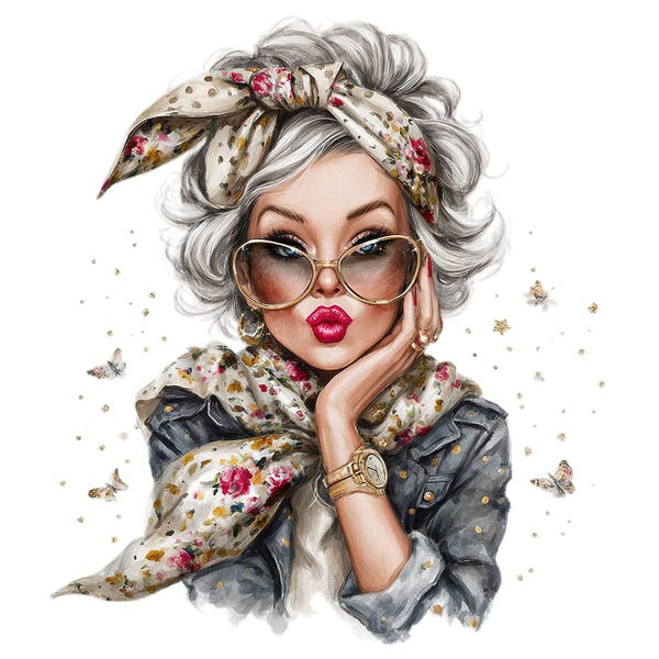 30 Funny Elderly Lady - Watercolor Clipart Bundle PNG + JPEG Format ...