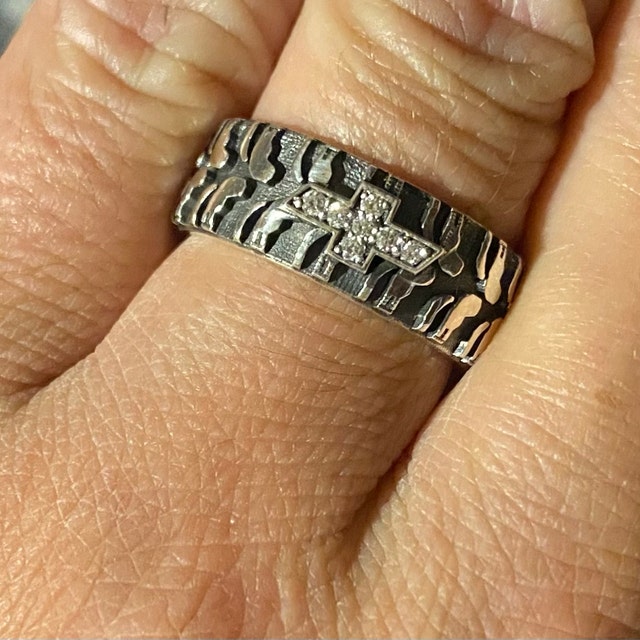 Chevy Tire Tread Ring Sterling Silver Mud Bogger Tire Tread Ring With Chevrolet Bow Tie Emblem Etsy