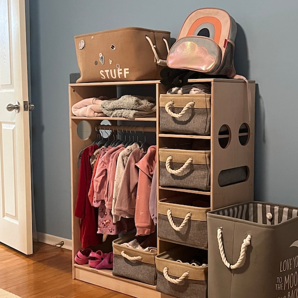 Open Wooden Wardrobe for Kids by Woodandhearts, Montessori Wardrobe ...