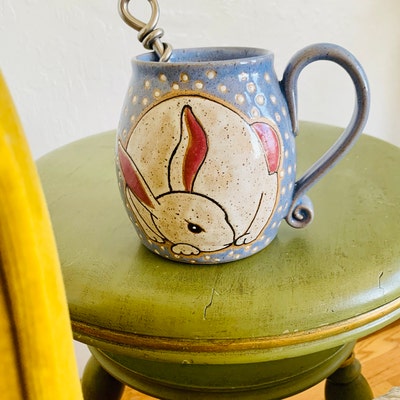 White Rabbit Mug, Gift for Her ,great Valentines Day Gift, Pottery Mug ...