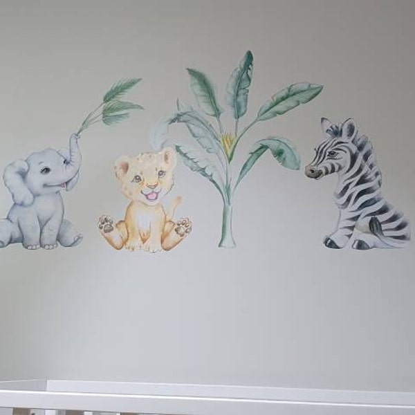 Cute Safari Animals Wall Decal for Kids, Removable Peel and Stick Wall ...